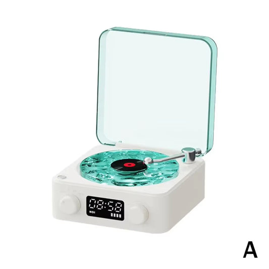 Wireless Portable Retro Vinyl Player Speaker Mini Sleep Aid Speaker with Adjustable RGB Lights for Bedroom & Office
